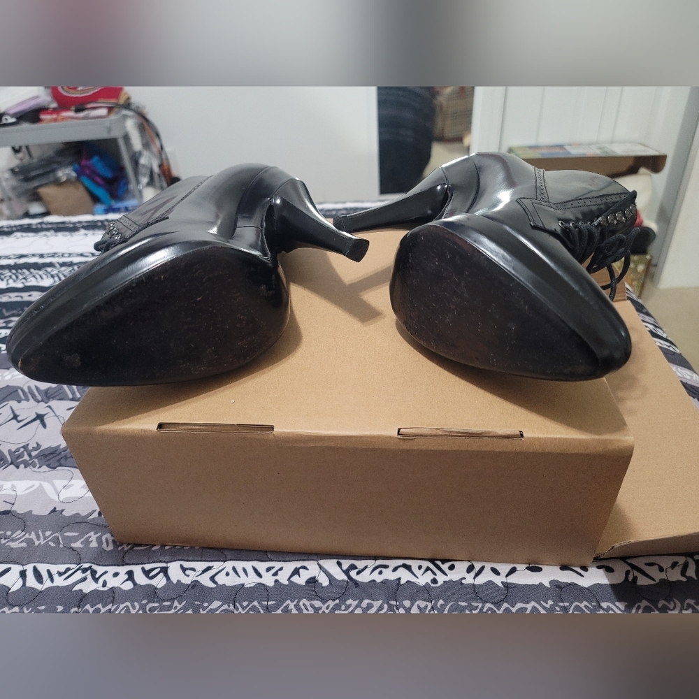Burberry Prorsum Black Patent Leather Shoes Boots Booties Heels Size 39.5 US 8.5 - Picture 5 of 12